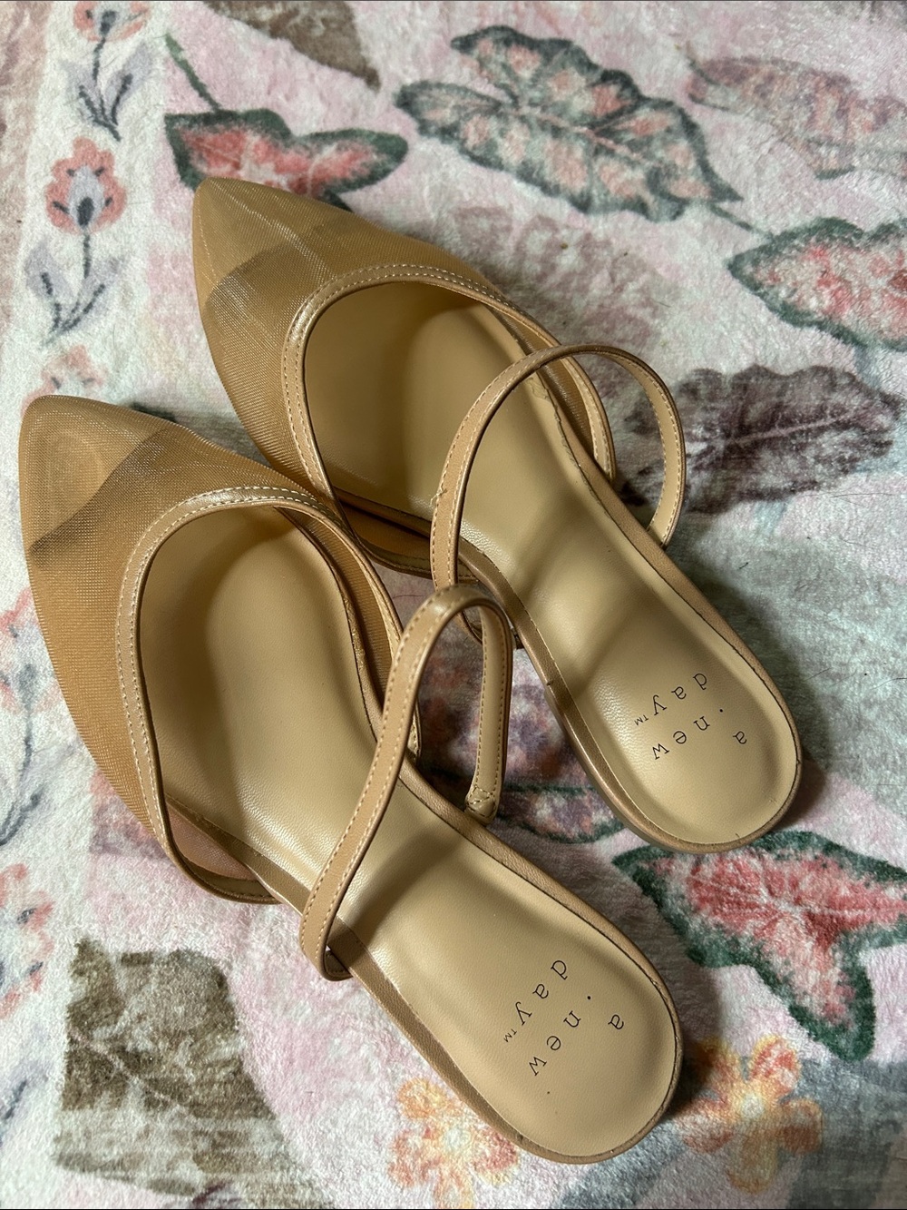 a new day Nude/Tan Pointed Toe Slingback Flats